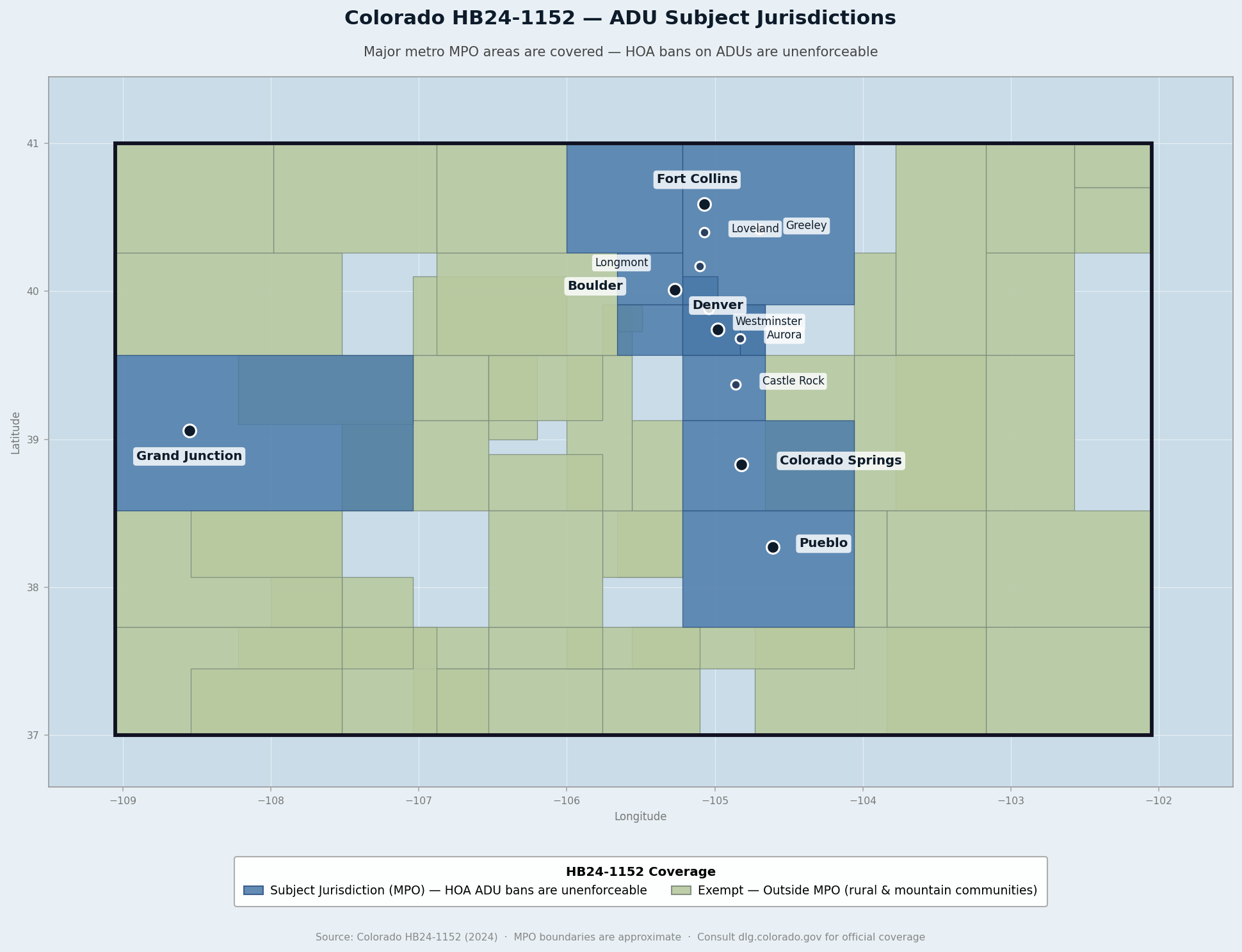 Colorado ADU subject jurisdictions map