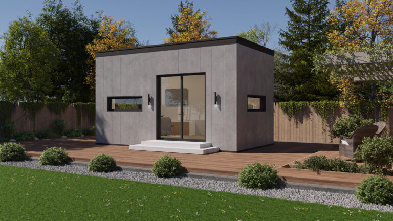 Exterior of an Olerra Flex-Flat in a landscaped backyard