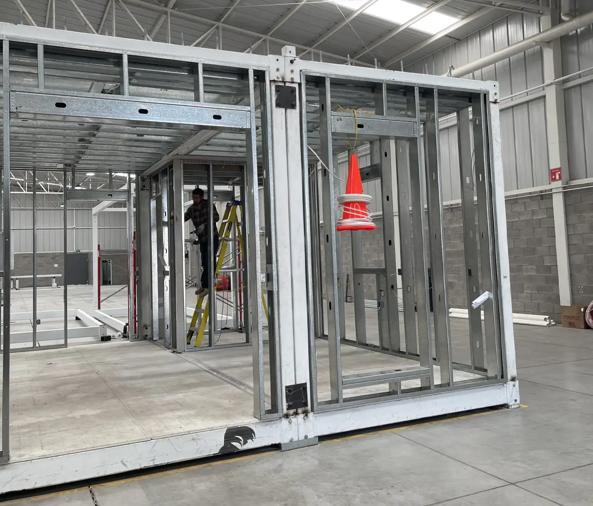 The steel frame of an Olerra Flex-Flat in the factory