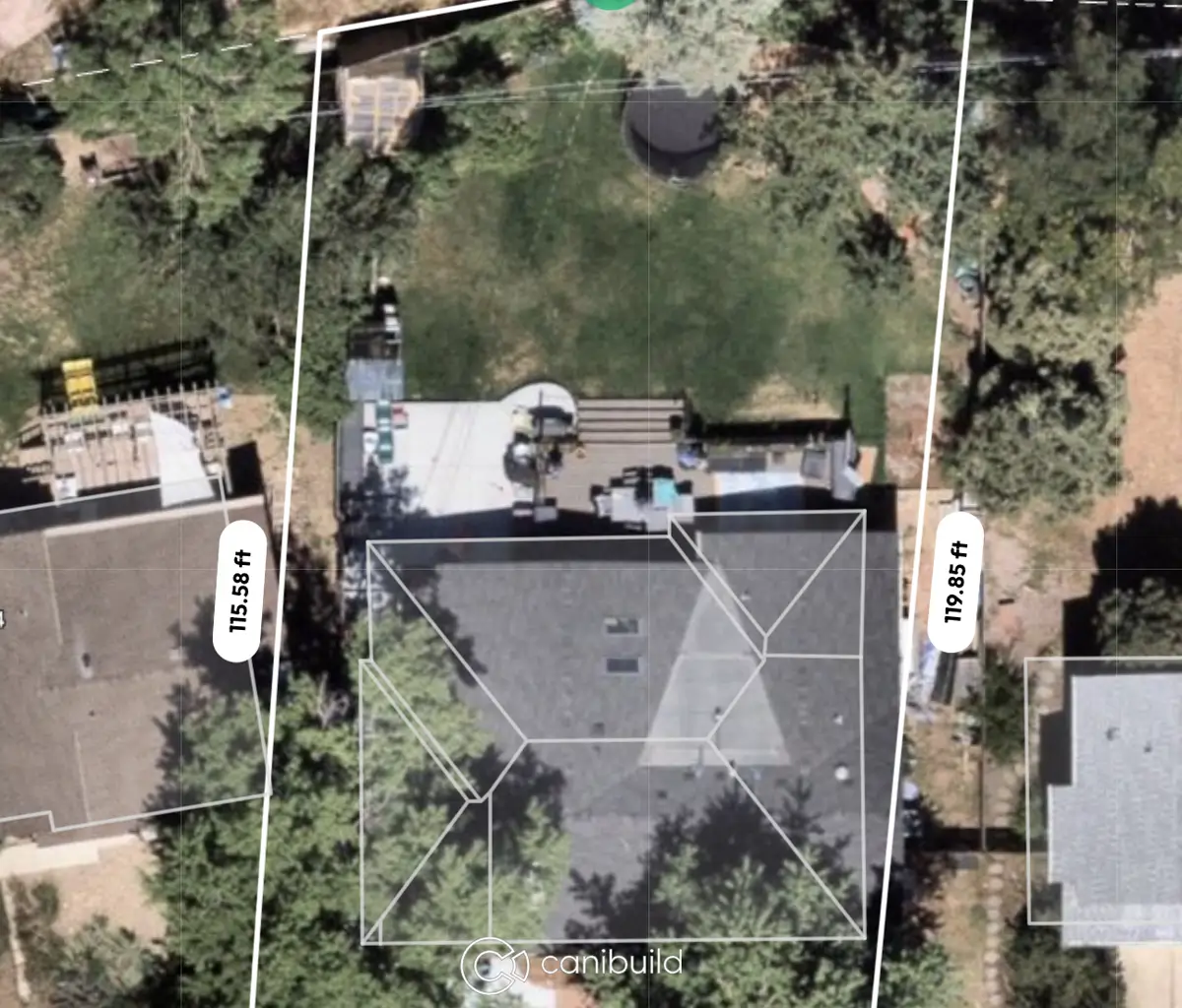 A satellite property check of a backyard lot with measurements marked