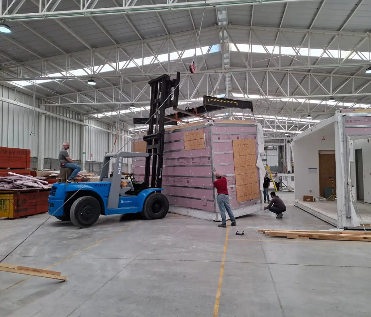 A Flex-Flat module being moved through the Olerra factory